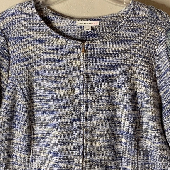 Isaac Mizrahi Live! Womens Size XL Cardigan Blue & White Full Zip Sweater - Picture 3 of 15